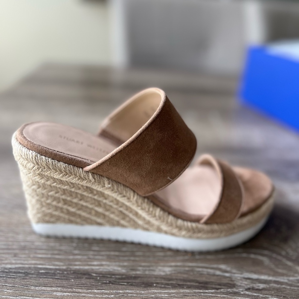 Stuart weitzman suede wedge sandal nude